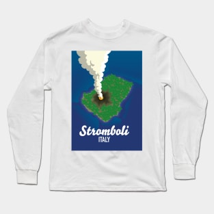 Stromboli Italy travel cartoon map Long Sleeve T-Shirt